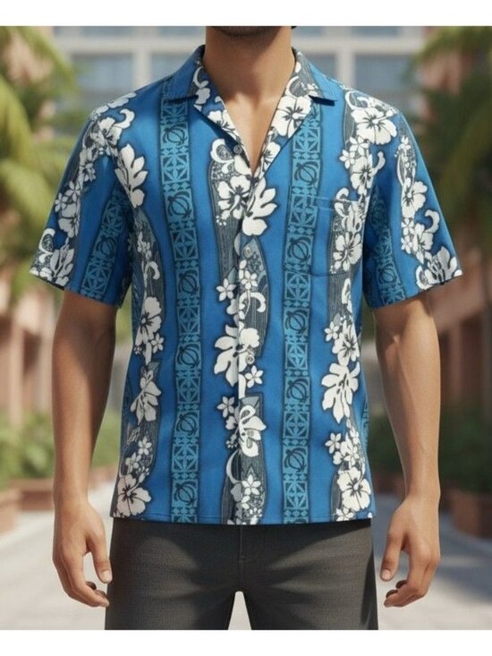 Royal Creations Hawaii Other - Mens Hawaiian Shirt Vintage Royal Creations Blue Floral Short Sleeve Shirt Large